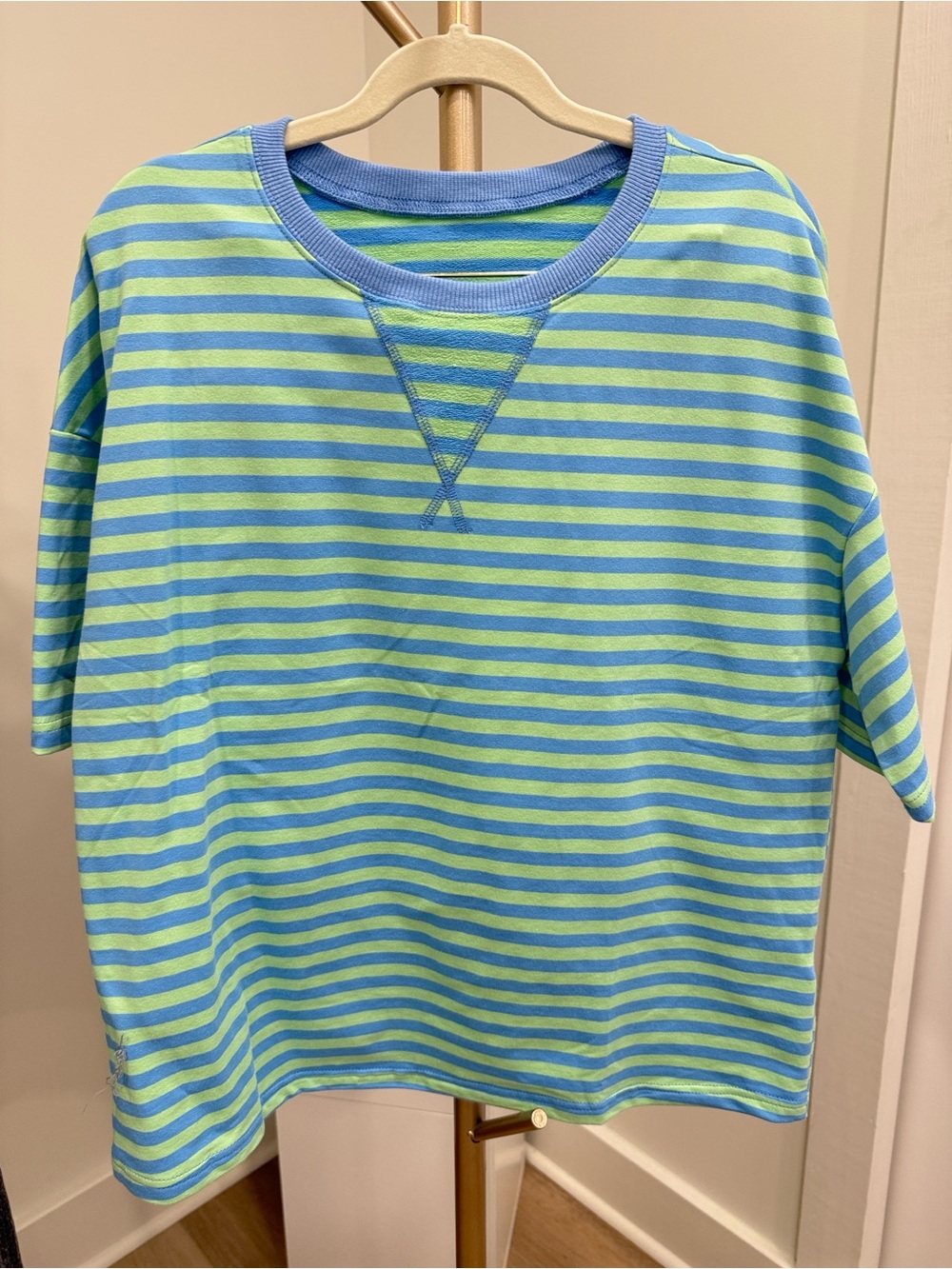 Blue and Lime Striped Short Sleeve Tee